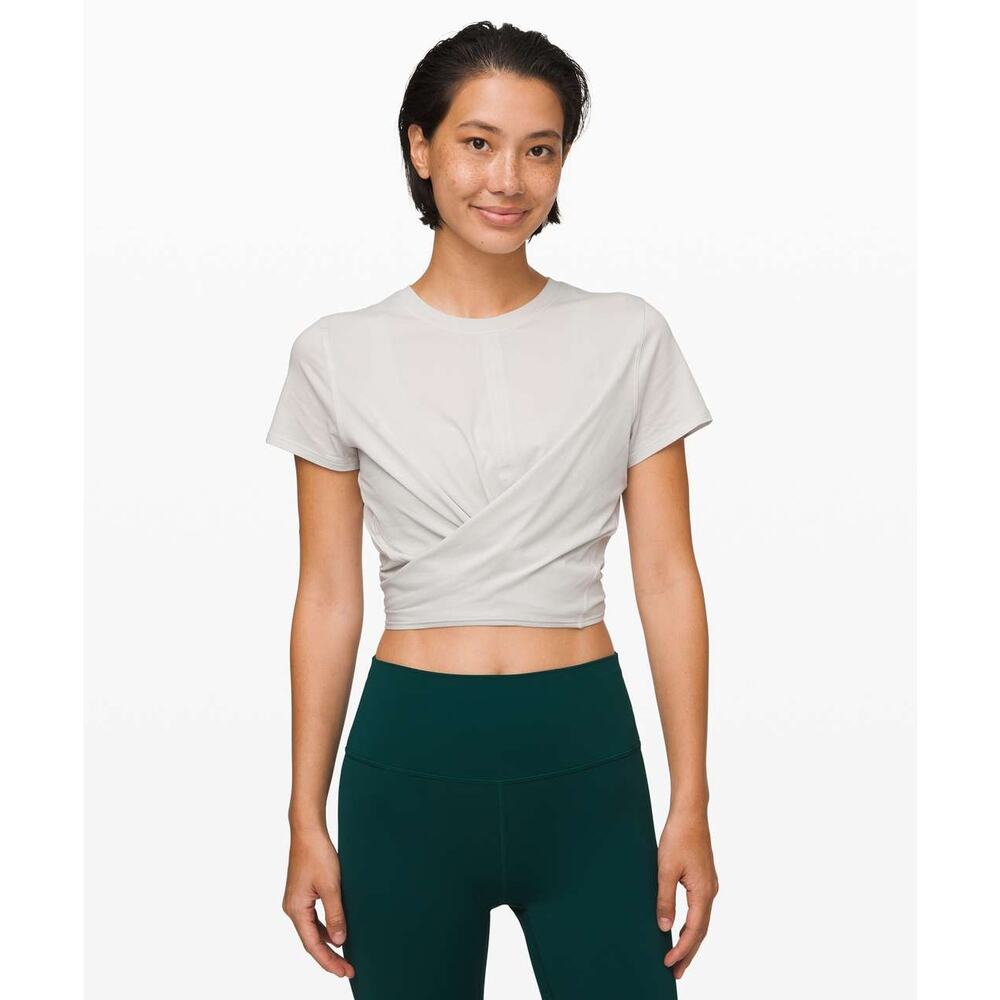 Lululemon Time To Restore Tie-Front Short Sleeve Crop Top Womens 10 Vapor